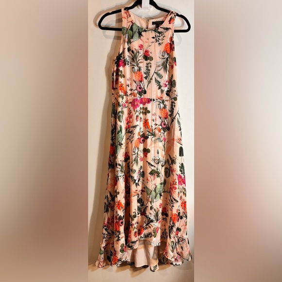 BANANA REPUBLIC Sz 4 Sleeveless Maxi Dress Floral Pineapples Hi Low Ruffle Hem - Picture 2 of 13